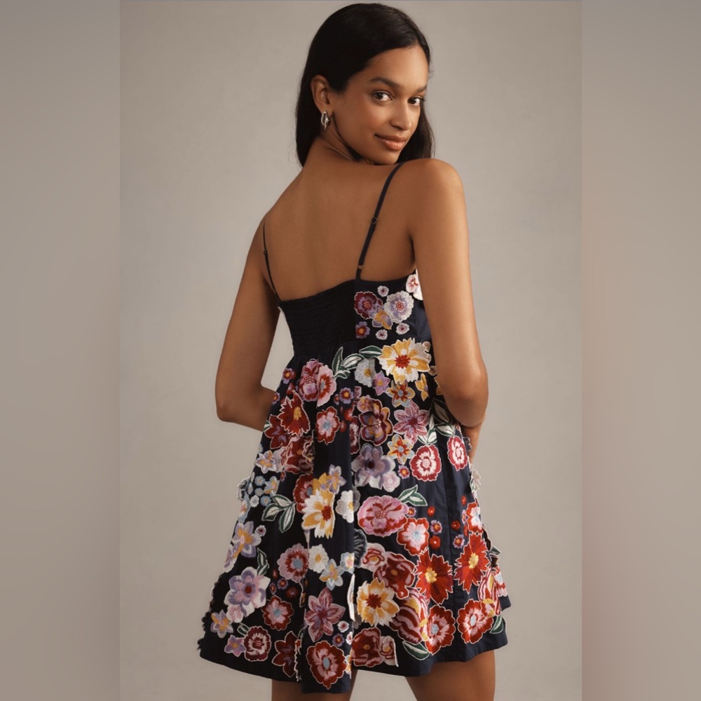 ✨Anthropologie Sleeveless 3D Floral Babydoll Mini Dress Sz XL - Picture 2 of 11